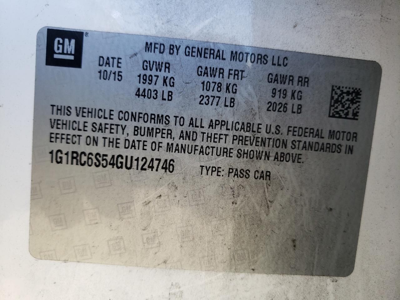 Photo 10 from auction – 2016 CHEVROLET VOLT LT with VIN 1G1RC6S54GU124746
