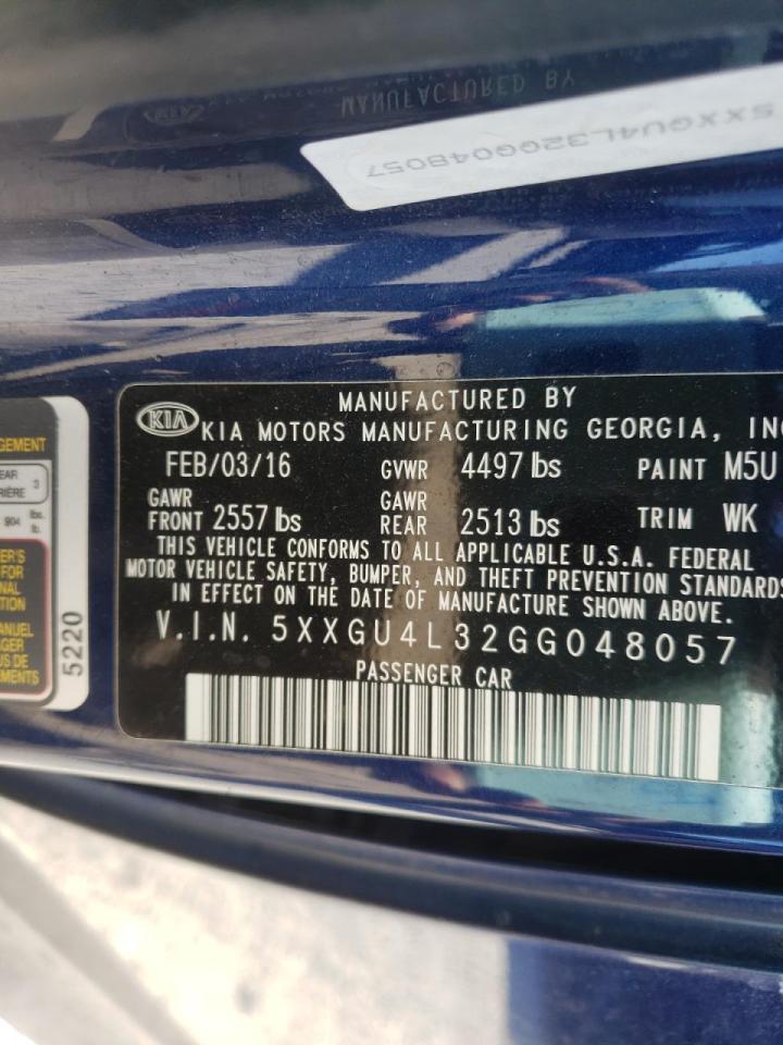 Photo 10 from auction – 2016 KIA OPTIMA EX with VIN 5XXGU4L32GG048057