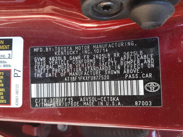 Photo 10 from auction – 2015 TOYOTA CAMRY LE with VIN 4T1BF1FKXFU877520