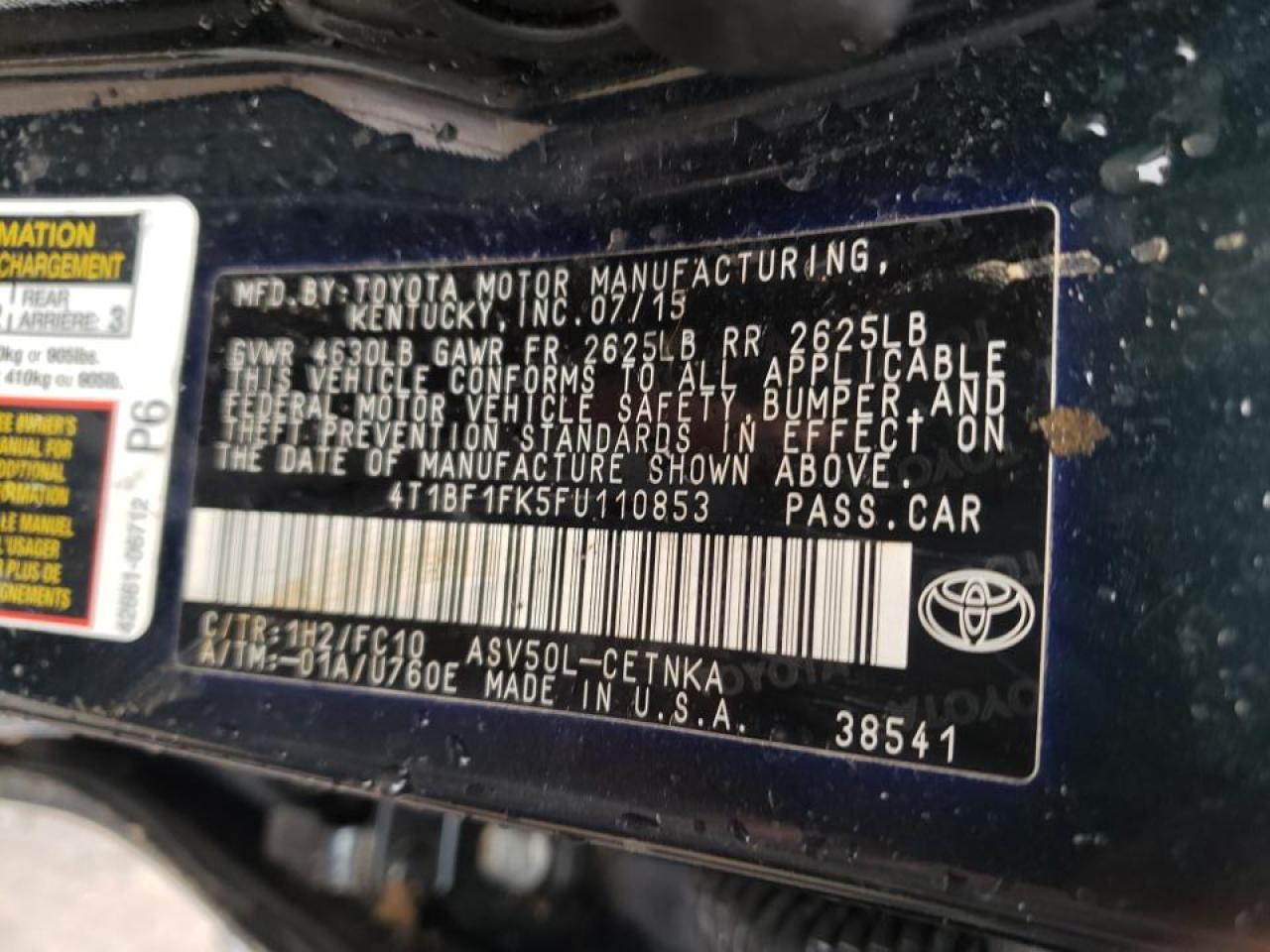 Photo 10 from auction – 2015 TOYOTA CAMRY LE with VIN 4T1BF1FK5FU110853