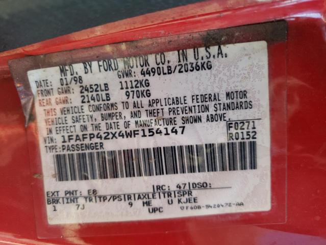 Photo 10 from auction – 1998 FORD MUSTANG with VIN 1FAFP42X4WF154147