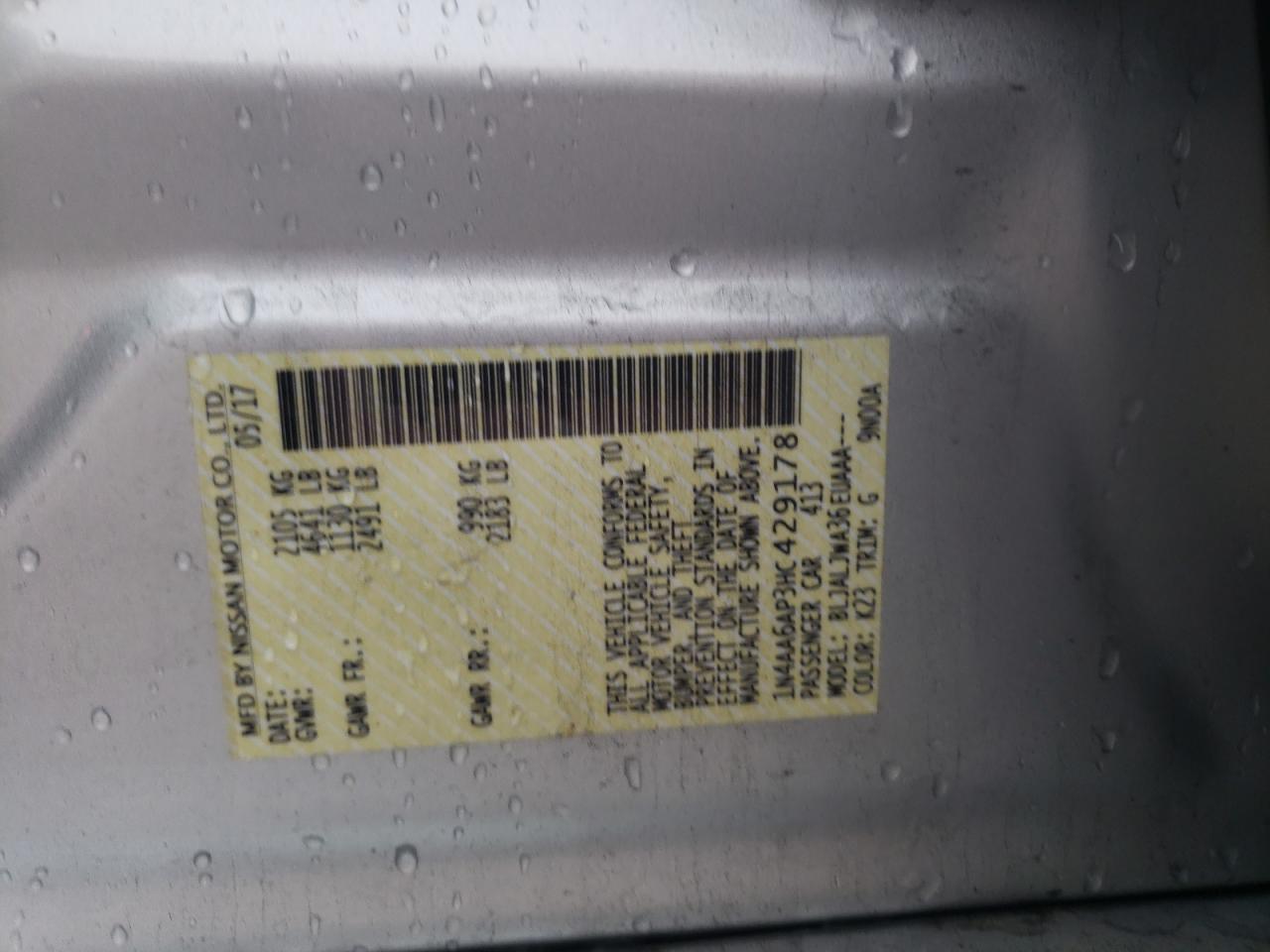 Photo 10 from auction – 2017 NISSAN MAXIMA 3.5 with VIN 1N4AA6AP3HC429178