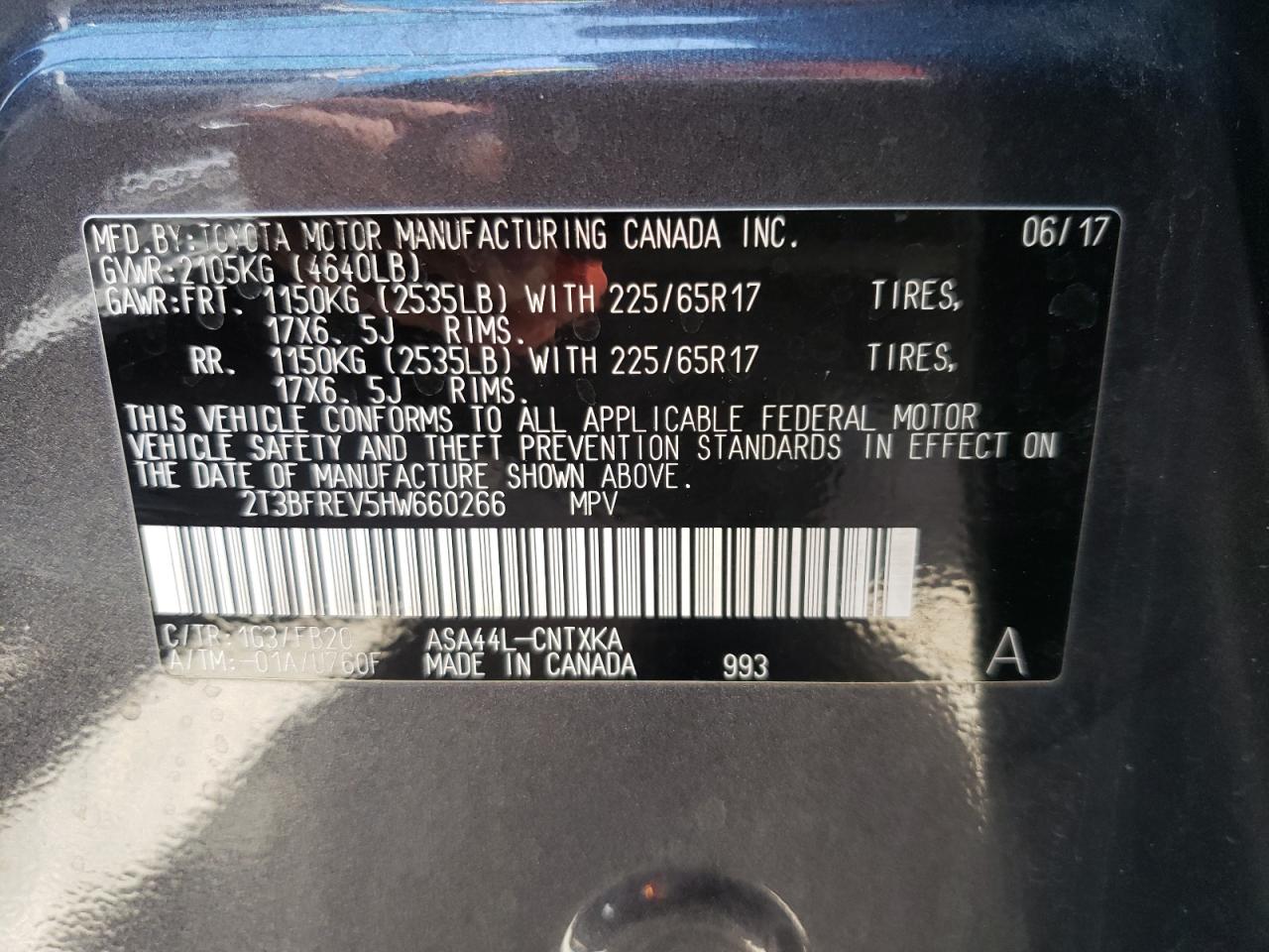 Photo 10 from auction – 2017 TOYOTA RAV4 LE with VIN 2T3BFREV5HW660266