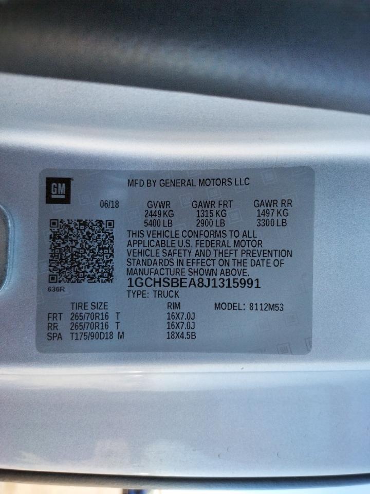 Photo 10 from auction – 2018 CHEVROLET COLORADO with VIN 1GCHSBEA8J1315991