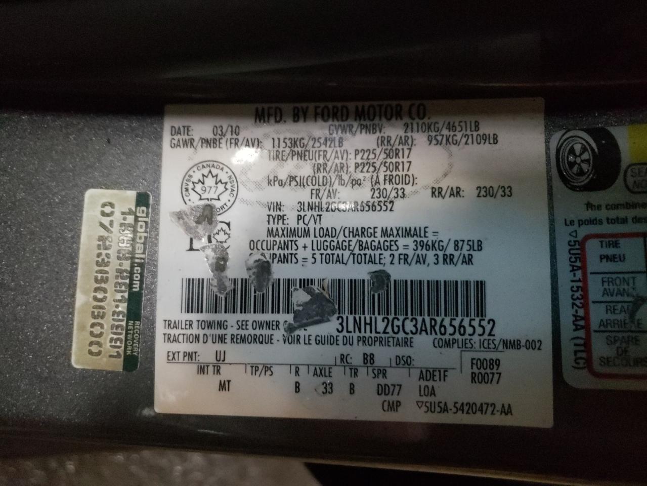 Photo 10 from auction – 2010 LINCOLN MKZ with VIN 3LNHL2GC3AR656552