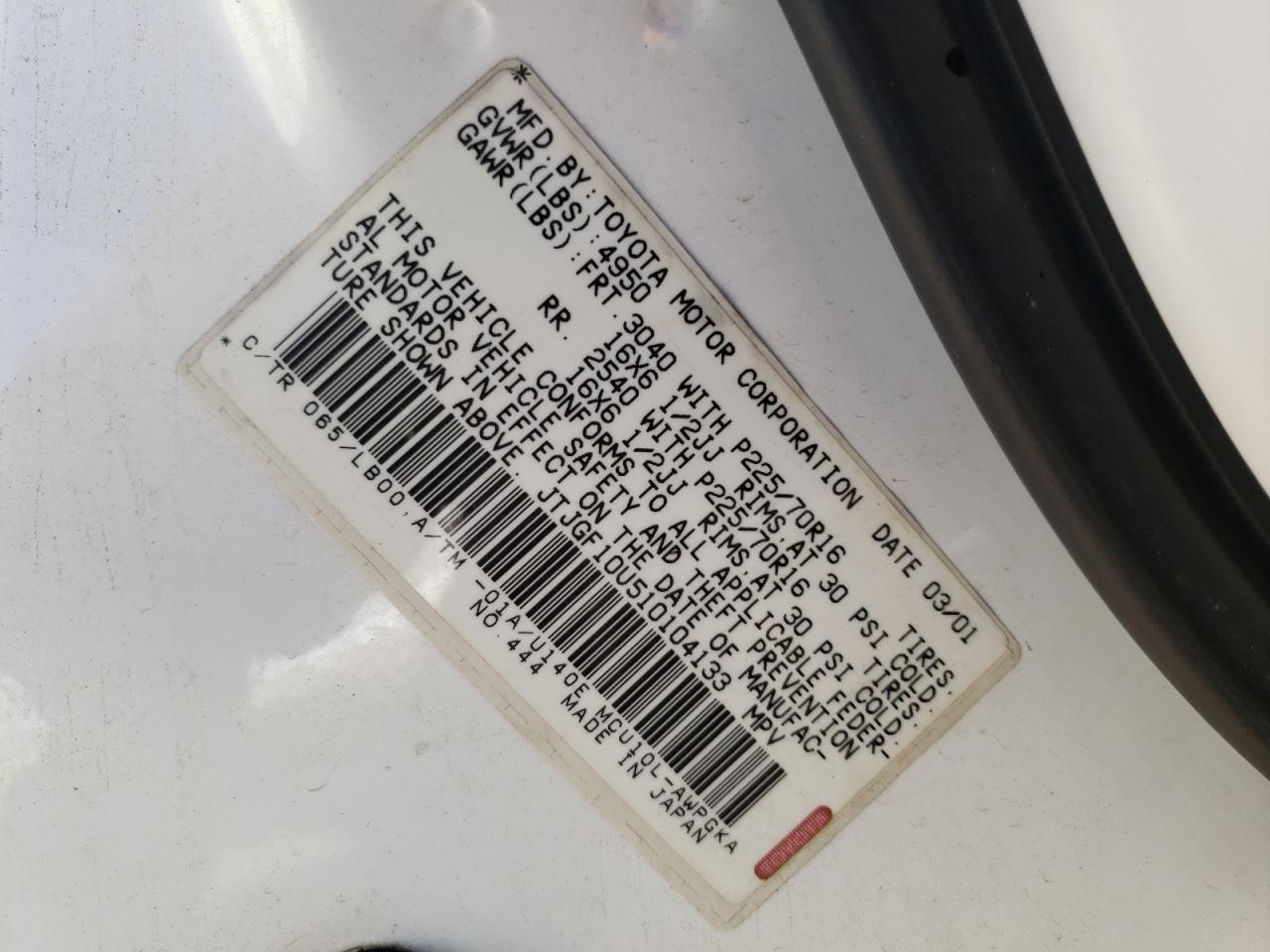 Photo 10 from auction – 2001 LEXUS RX 300 with VIN JTJGF10U510104133