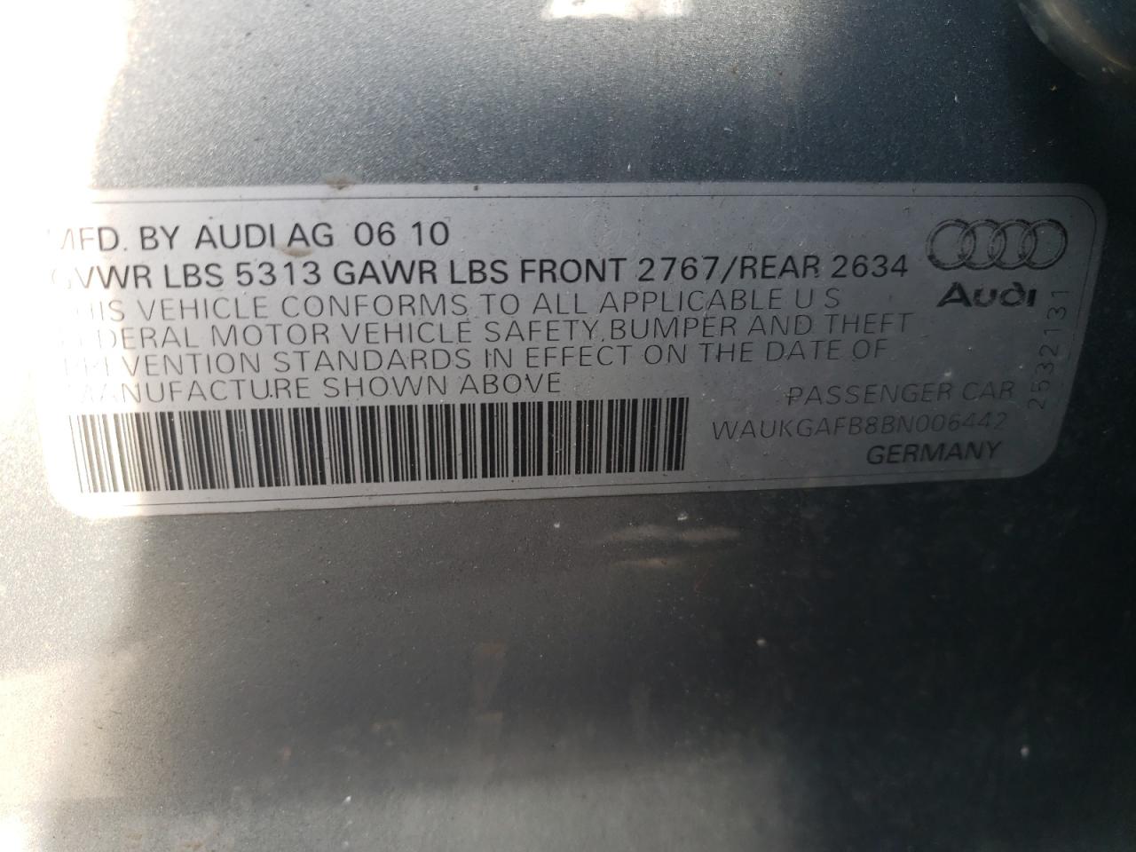 Photo 10 from auction – 2011 AUDI A6 PRESTIG with VIN WAUKGAFB8BN006442