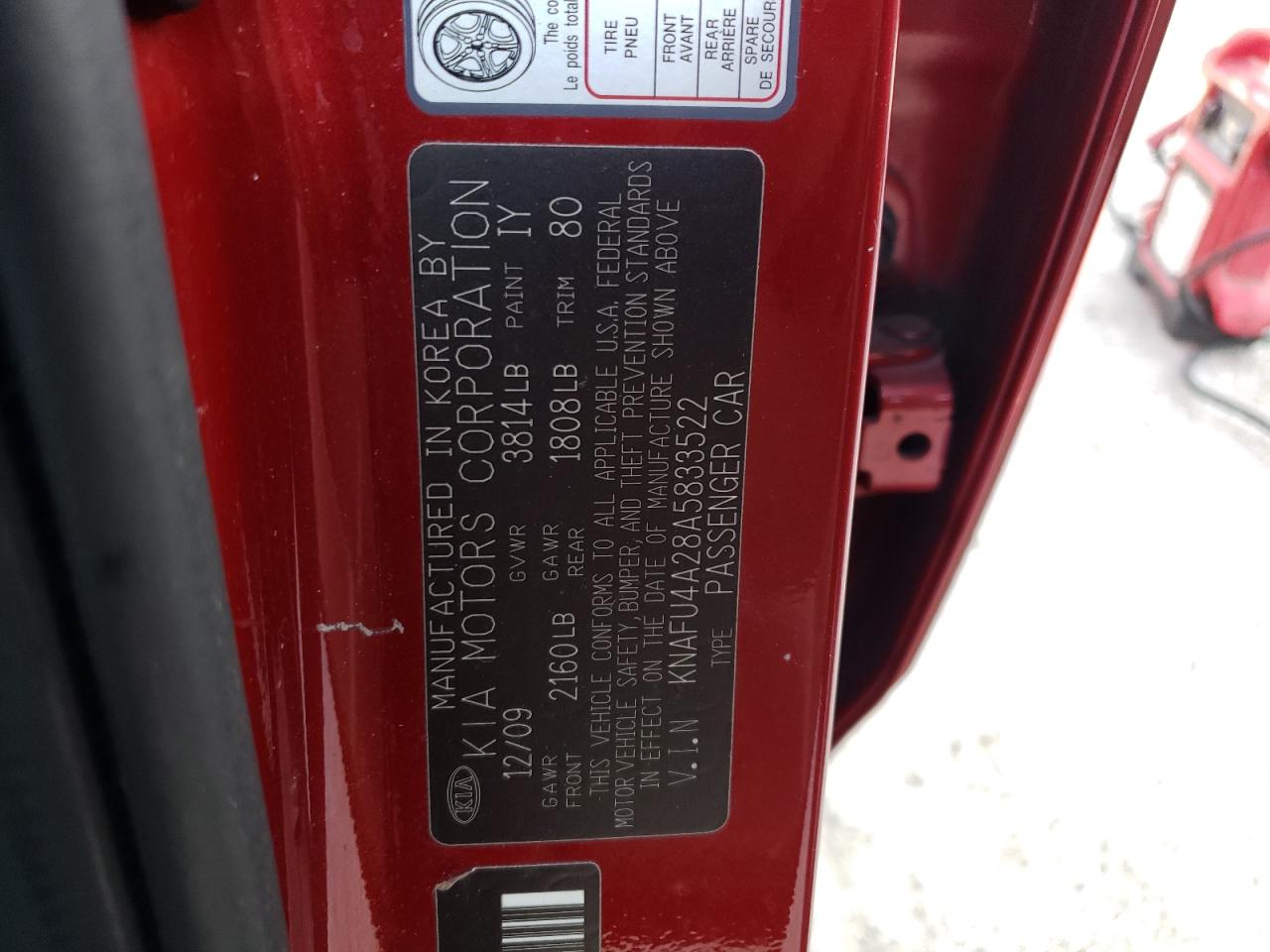 Photo 10 from auction – 2010 KIA FORTE EX with VIN KNAFU4A28A5833522