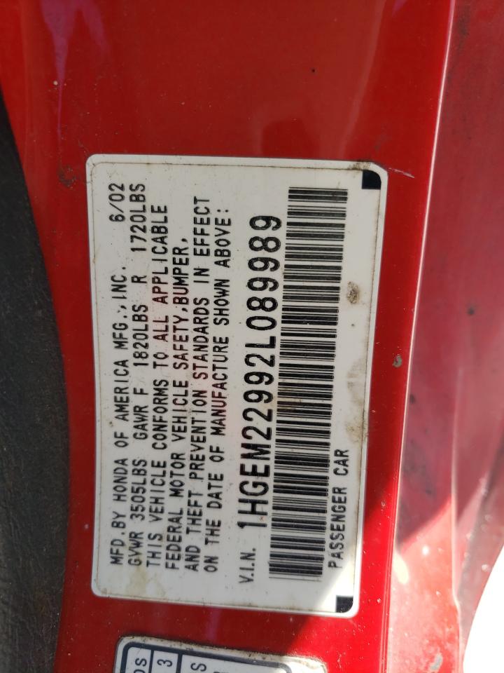 Photo 10 from auction – 2002 HONDA CIVIC EX with VIN 1HGEM22992L089989