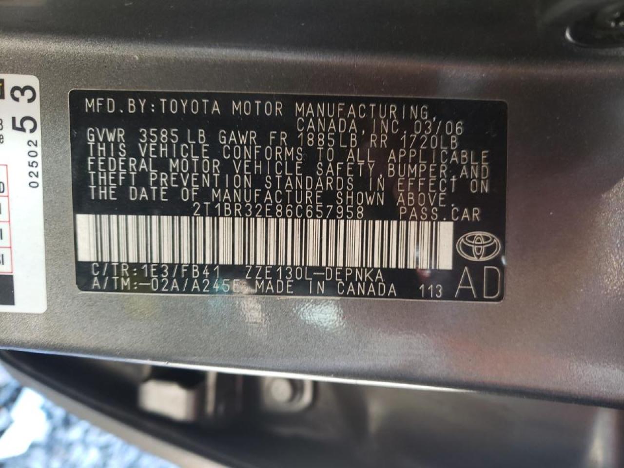 Photo 10 from auction – 2006 TOYOTA COROLLA CE with VIN 2T1BR32E86C657958