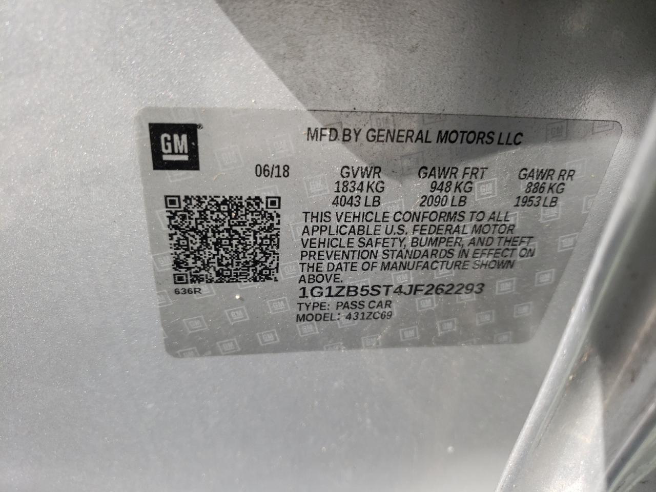 Photo 10 from auction – 2018 CHEVROLET MALIBU LS with VIN 1G1ZB5ST4JF262293