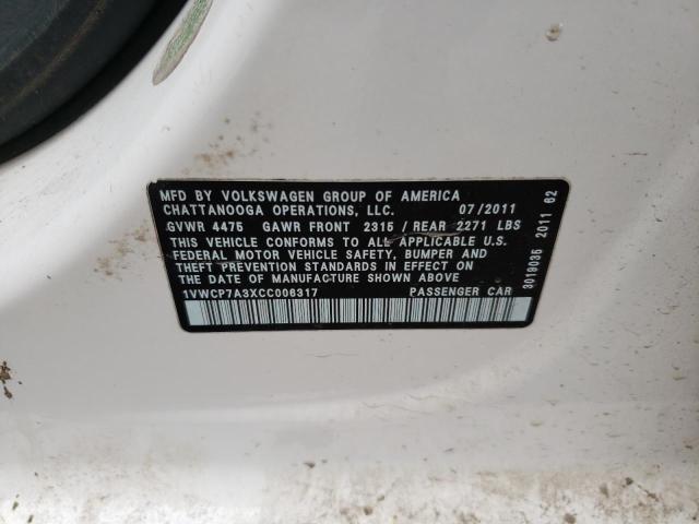 Photo 10 from auction – 2012 VOLKSWAGEN PASSAT SEL with VIN 1VWCP7A3XCC006317