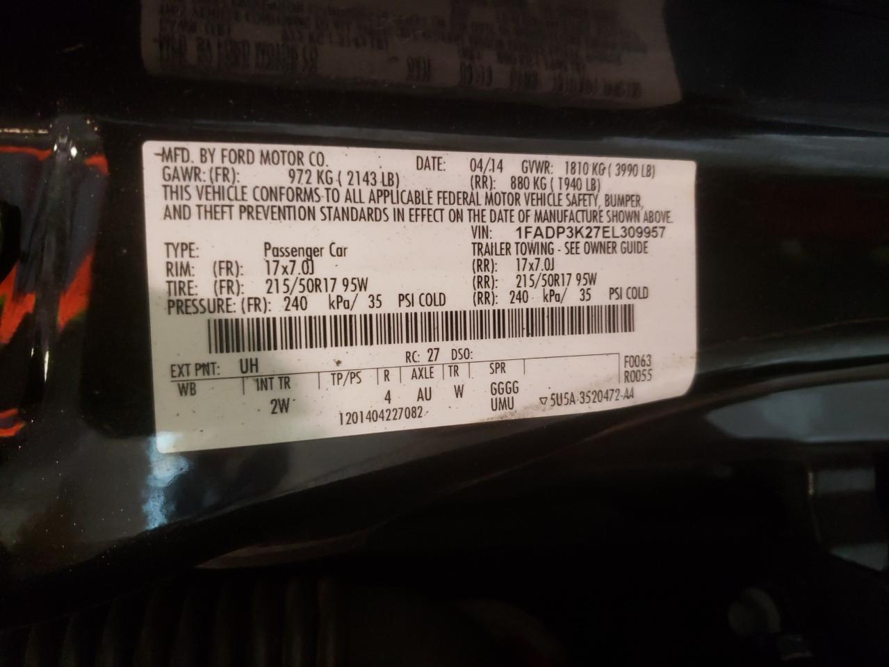 Photo 10 from auction – 2014 FORD FOCUS SE with VIN 1FADP3K27EL309957