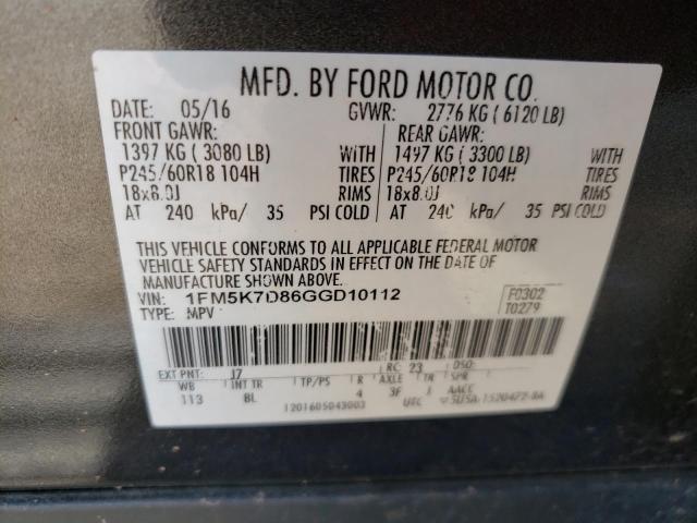 Photo 10 from auction – 2016 FORD EXPLORER X with VIN 1FM5K7D86GGD10112