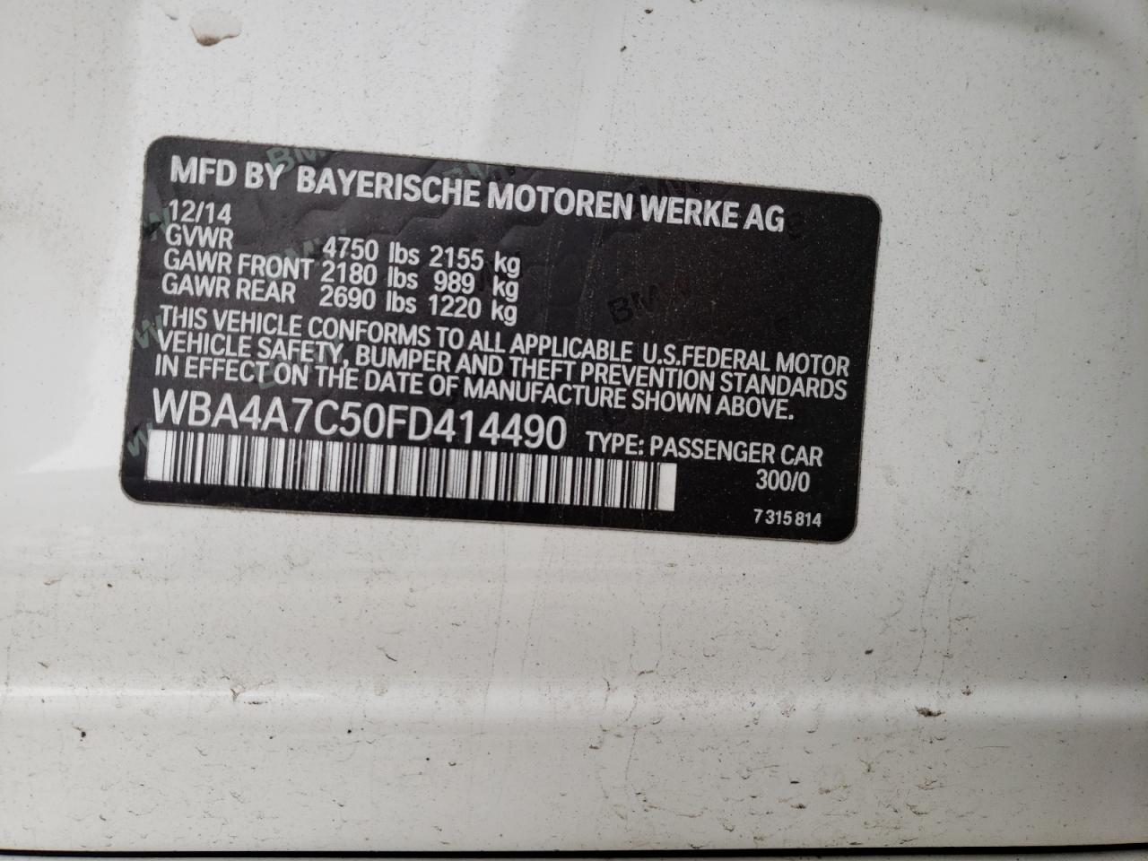Photo 10 from auction – 2015 BMW 428 XI GRA with VIN WBA4A7C50FD414490