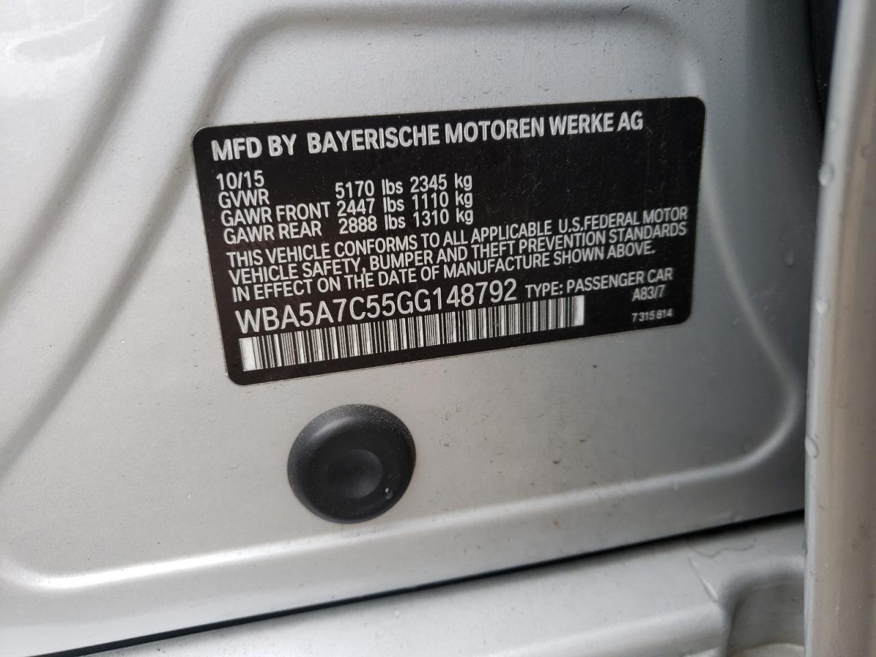 Photo 10 from auction – 2016 BMW 528I with VIN WBA5A7C55GG148792