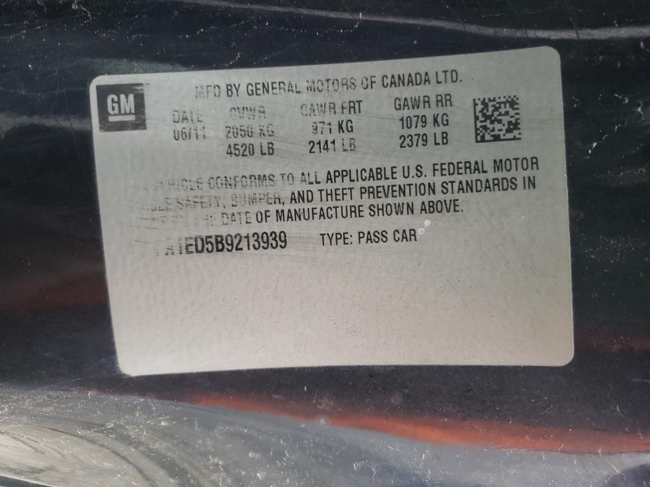 Photo 10 from auction – 2011 CHEVROLET CAMARO LS with VIN 2G1FA1ED5B9213939