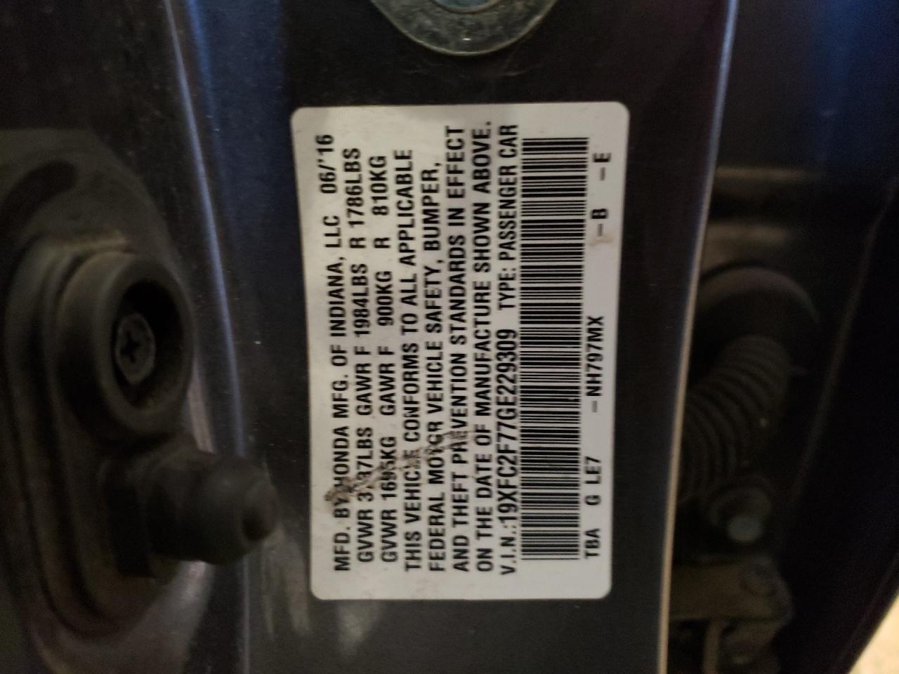 Photo 10 from auction – 2016 HONDA CIVIC EX with VIN 19XFC2F77GE229309