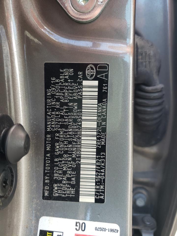 Photo 10 from auction – 2017 TOYOTA COROLLA L with VIN 2T1BURHE2HC749501