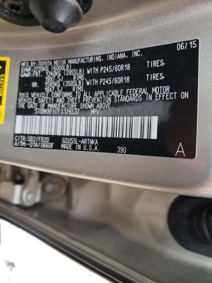 Photo 10 from auction – 2015 TOYOTA HIGHLANDER with VIN 5TDBKRFH7FS176537