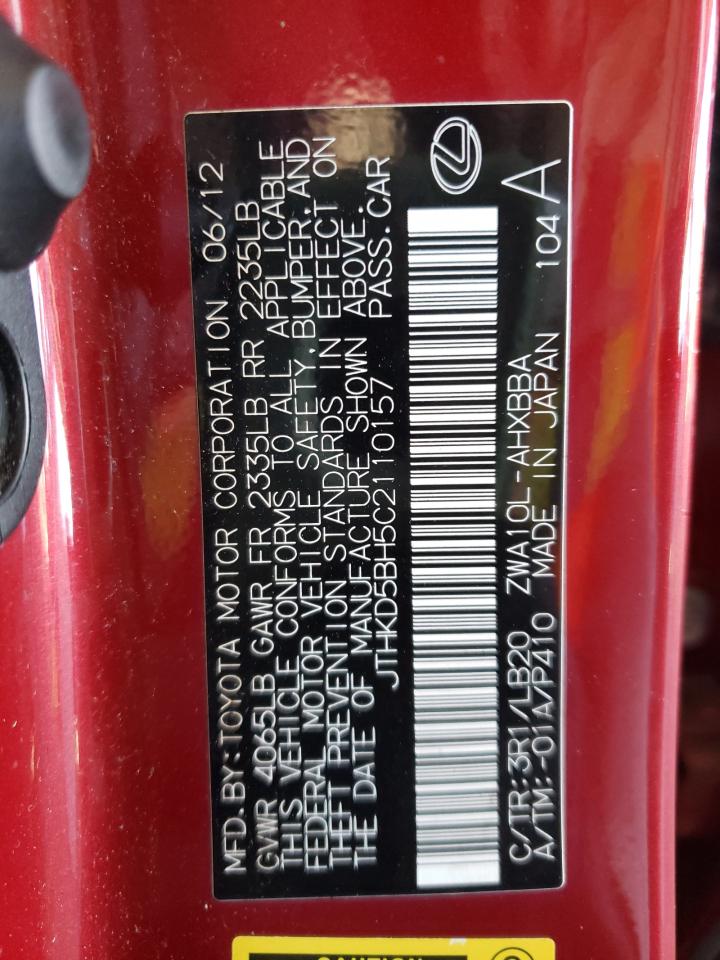 Photo 10 from auction – 2012 LEXUS CT 200 with VIN JTHKD5BH5C2110157