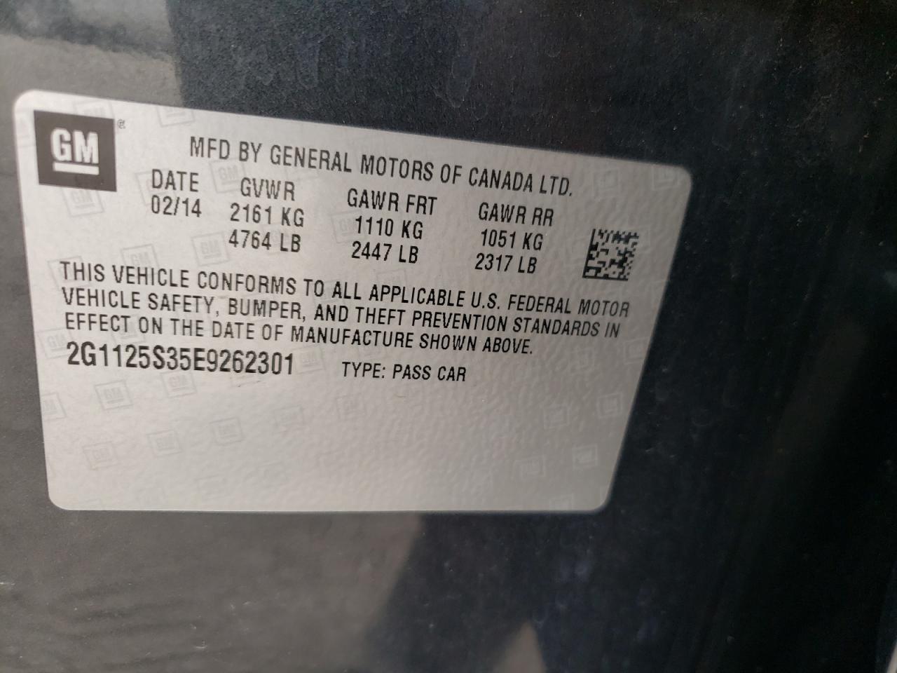 Photo 10 from auction – 2014 CHEVROLET IMPALA LT with VIN 2G1125S35E9262301