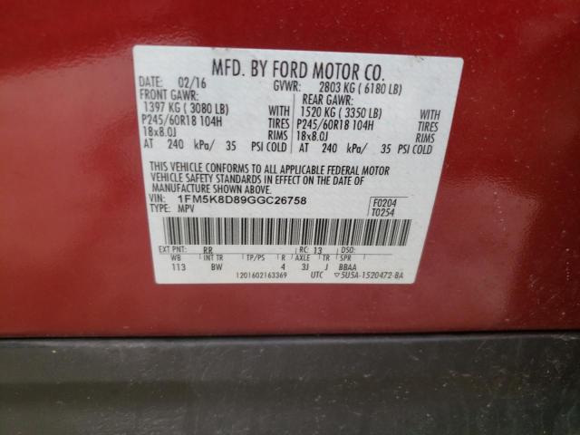 Photo 10 from auction – 2016 FORD EXPLORER X with VIN 1FM5K8D89GGC26758