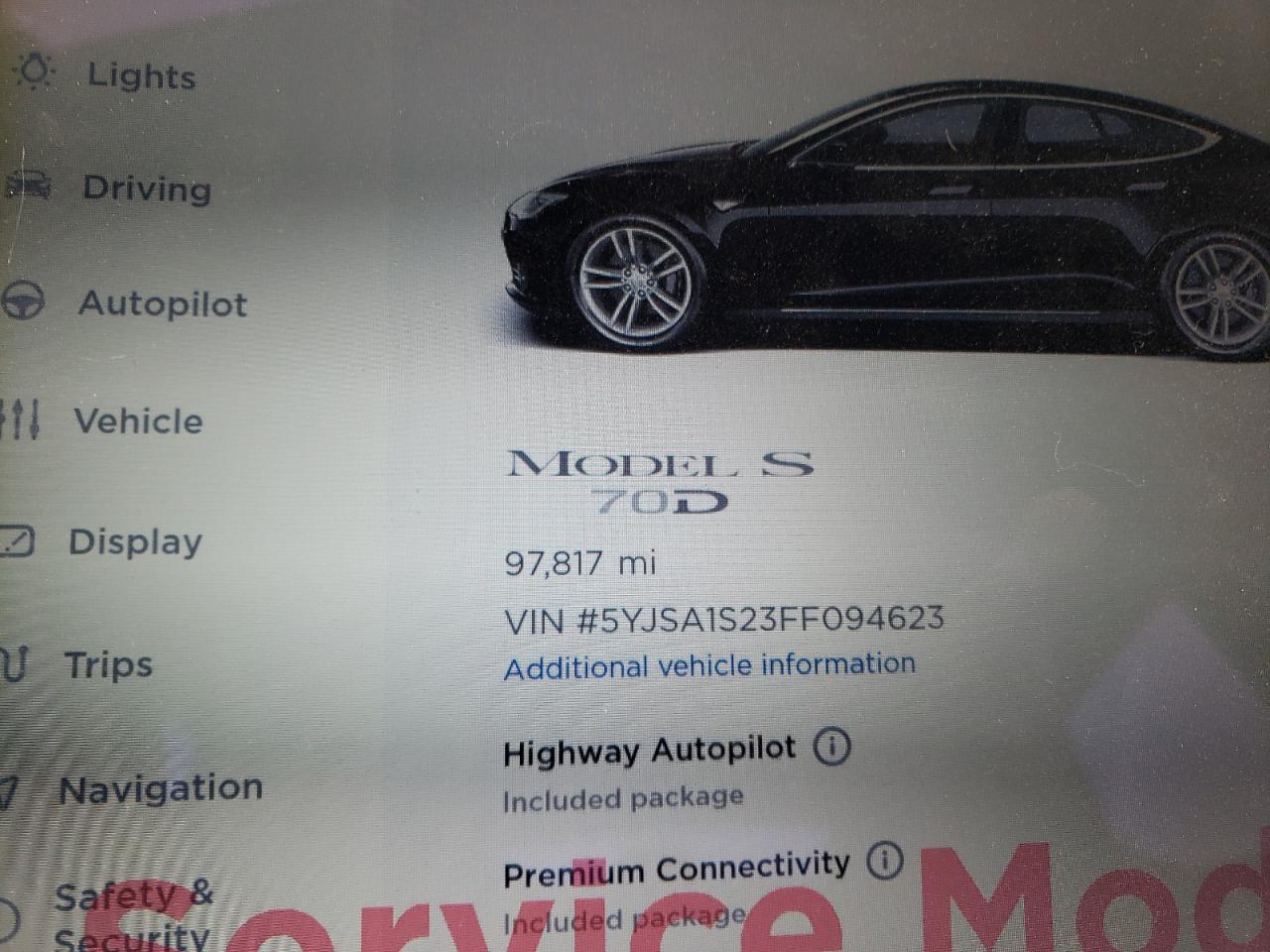 Photo 8 from auction – 2015 TESLA MODEL S 70 with VIN 5YJSA1S23FF094623