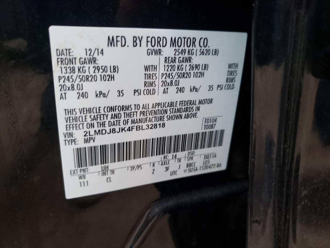 Photo 10 from auction – 2015 LINCOLN MKX with VIN 2LMDJ8JK4FBL32818