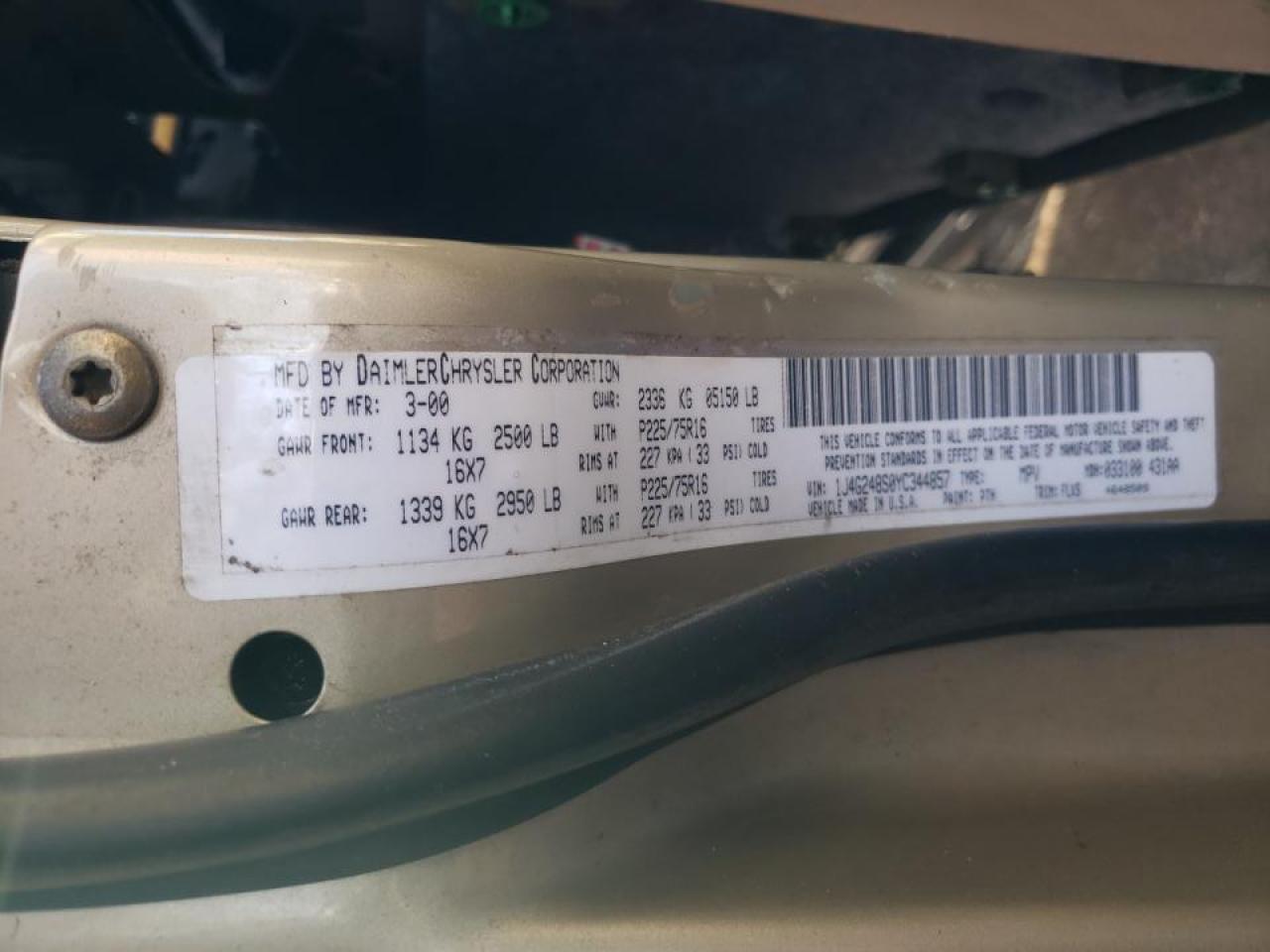 Photo 10 from auction – 2000 JEEP GRAND CHER with VIN 1J4G248S0YC344857