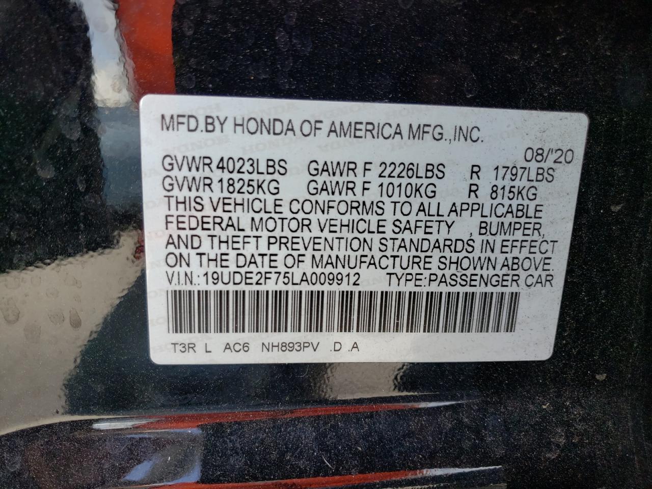 Photo 10 from auction – 2020 ACURA ILX PREMIU with VIN 19UDE2F75LA009912