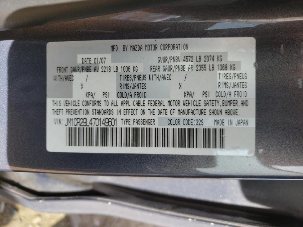 Photo 10 from auction – 2007 MAZDA 5 with VIN JM1CR29L470149601