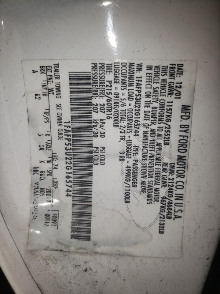 Photo 10 from auction – 2002 FORD TAURUS with VIN 1FAFP53U22G165744