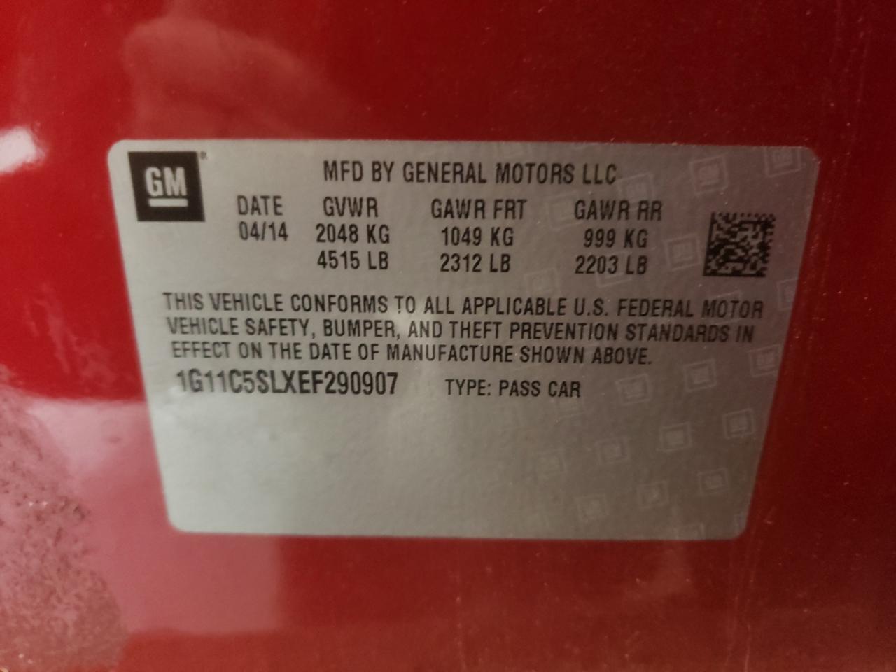 Photo 10 from auction – 2014 CHEVROLET MALIBU 1LT with VIN 1G11C5SLXEF290907