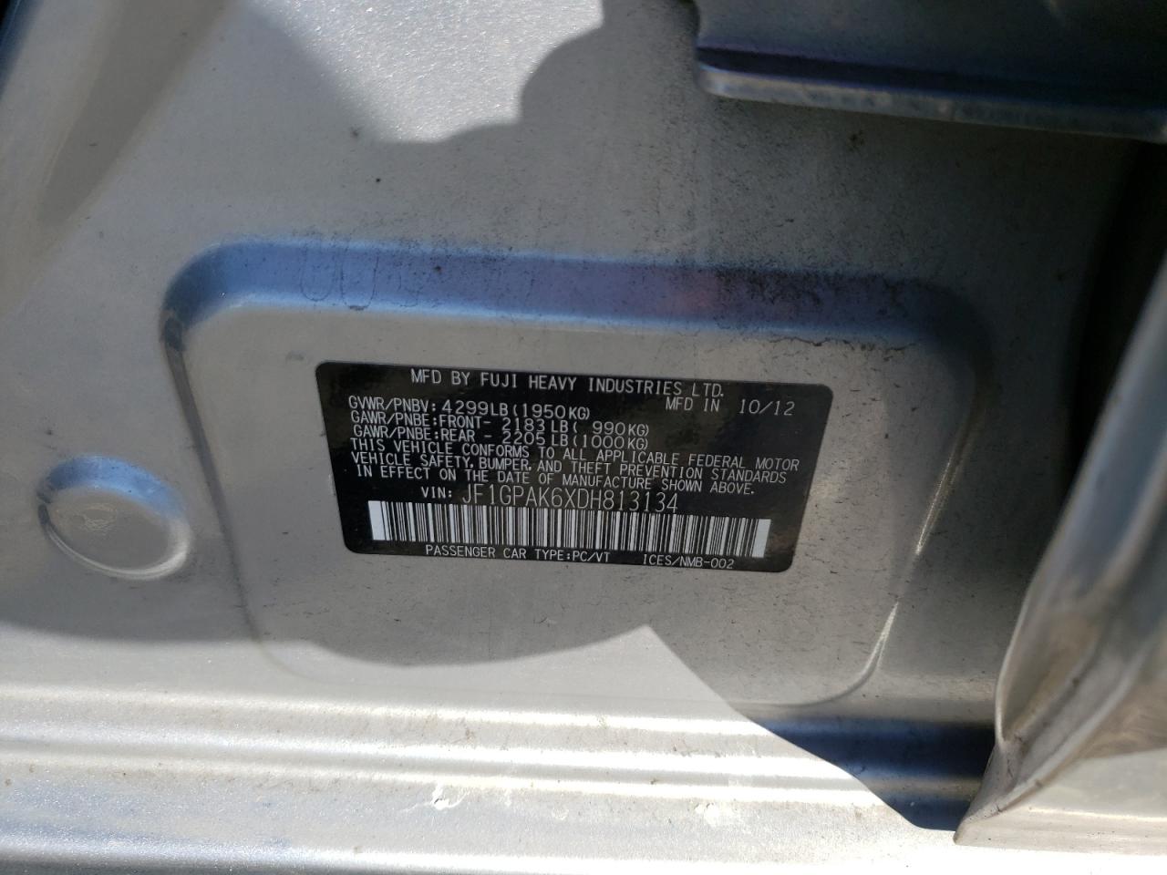 Photo 10 from auction – 2013 SUBARU IMPREZA LI with VIN JF1GPAK6XDH813134