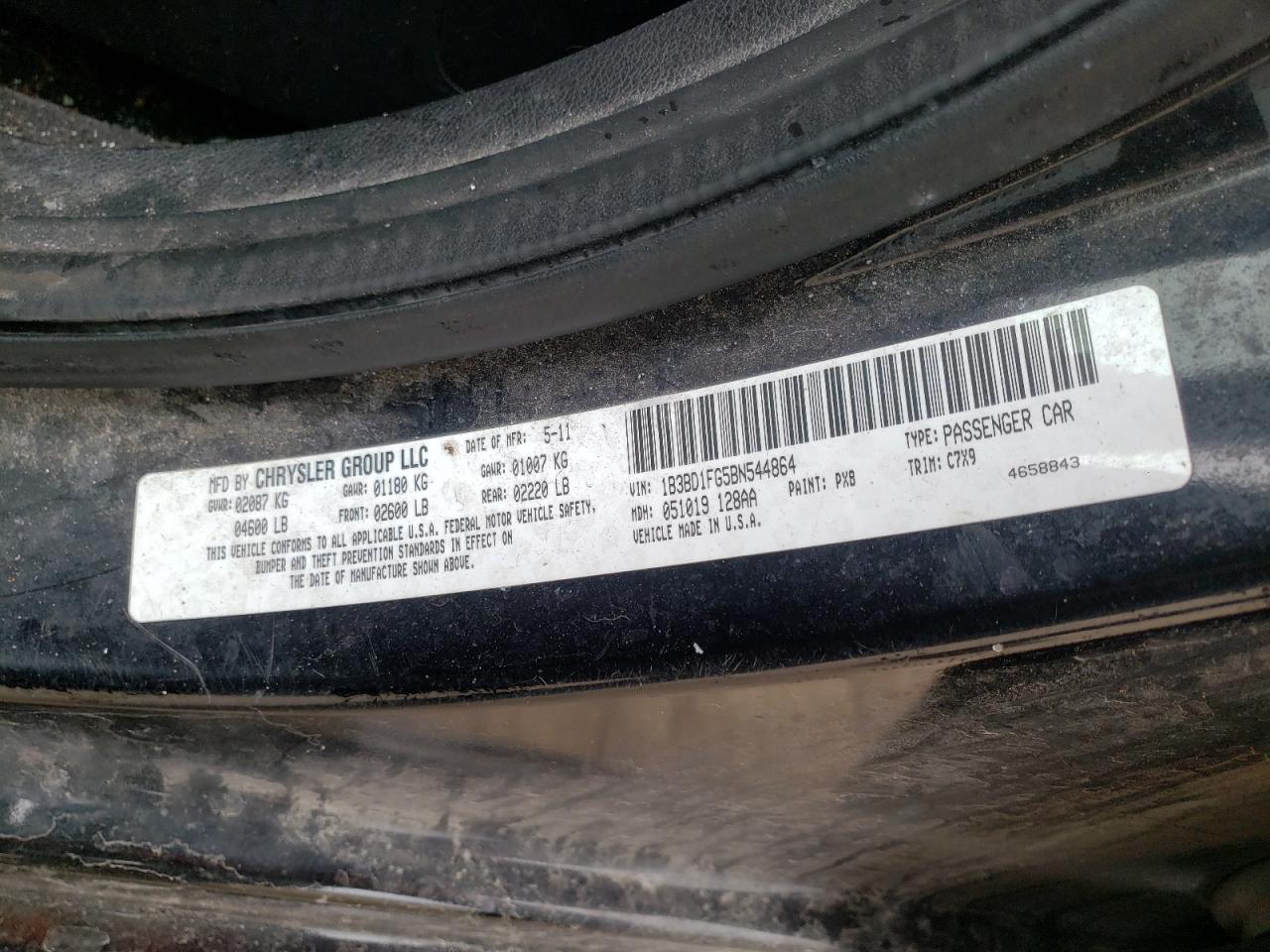 Photo 10 from auction – 2011 DODGE AVENGER MA with VIN 1B3BD1FG5BN544864