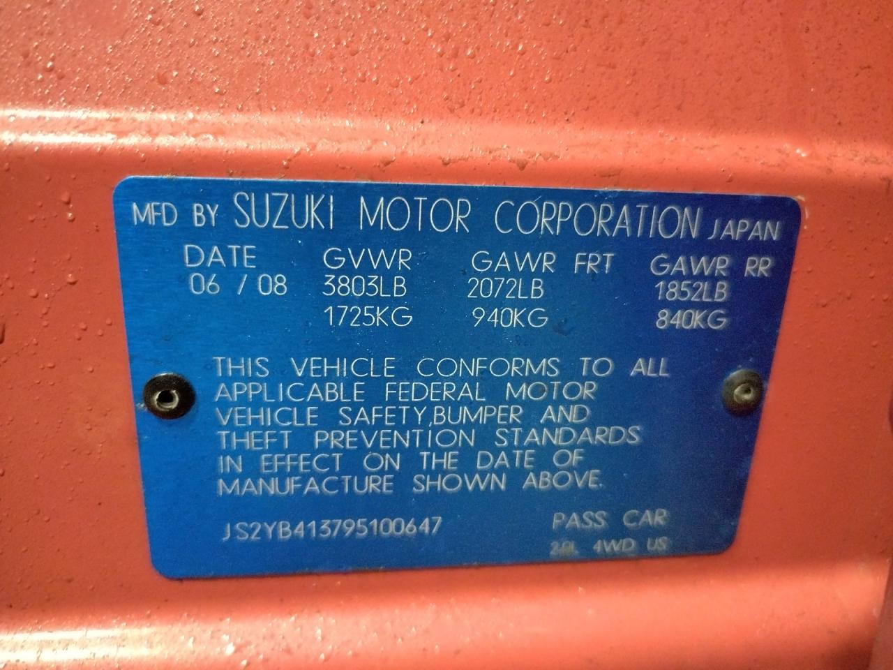 Photo 10 from auction – 2009 SUZUKI SX4 TECHNO with VIN JS2YB413795100647