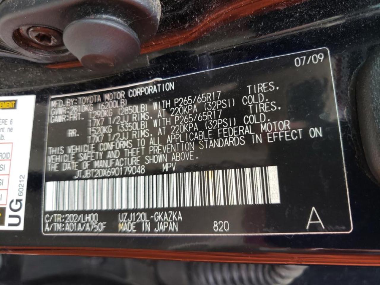 Photo 10 from auction – 2009 LEXUS GX 470 with VIN JTJBT20X690179048