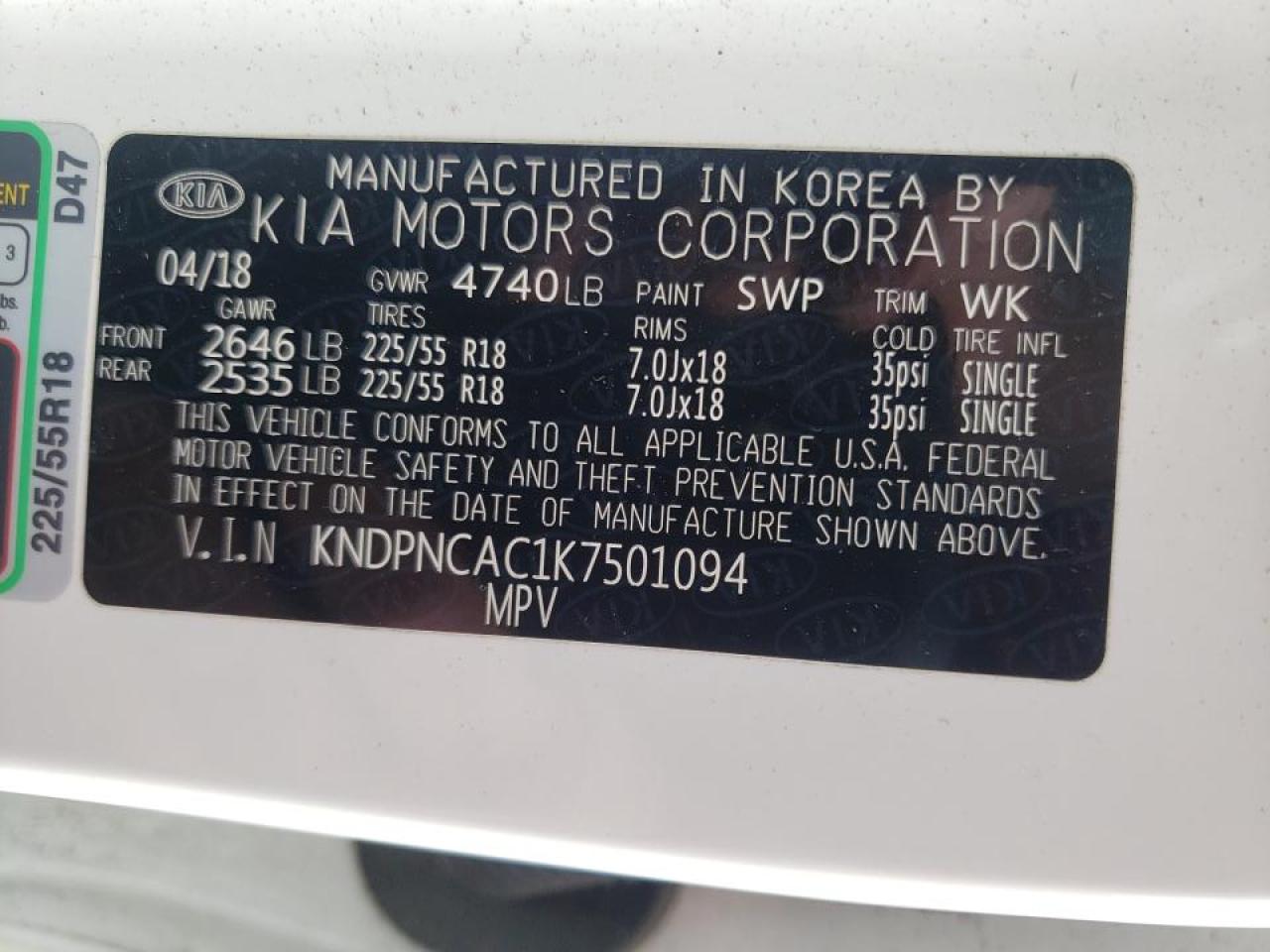 Photo 10 from auction – 2019 KIA SPORTAGE E with VIN KNDPNCAC1K7501094