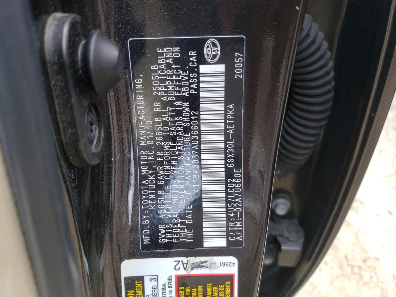 Photo 10 from auction – 2010 TOYOTA AVALON XL with VIN 4T1BK3DB7AU366012