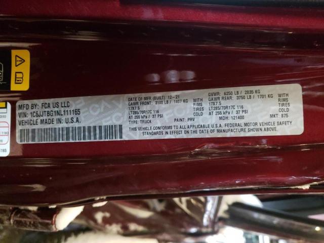 Photo 10 from auction – 2022 JEEP GLADIATOR with VIN 1C6JJTBG1NL111165