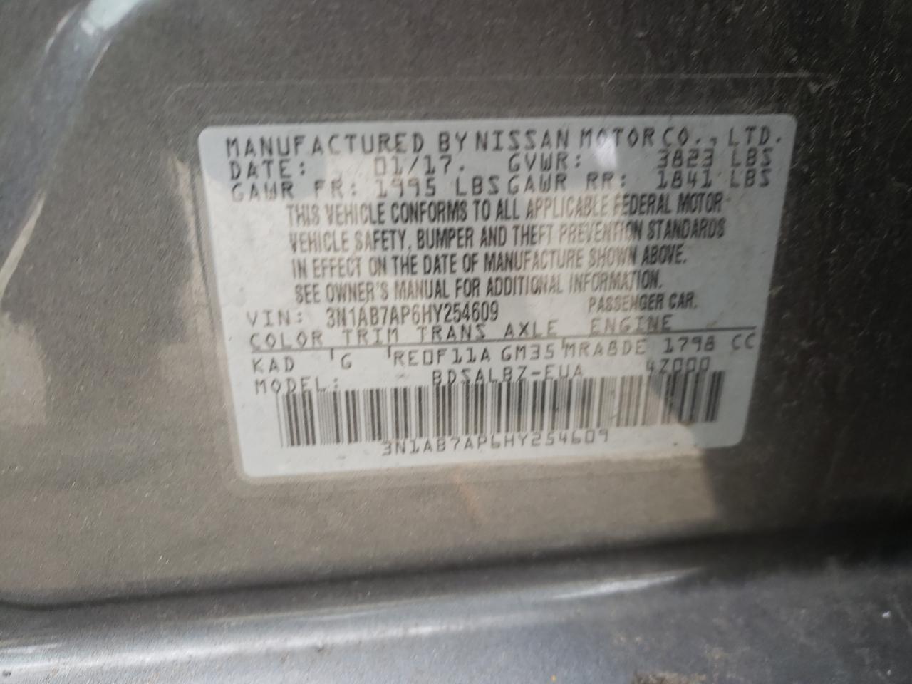 Photo 10 from auction – 2017 NISSAN SENTRA S with VIN 3N1AB7AP6HY254609