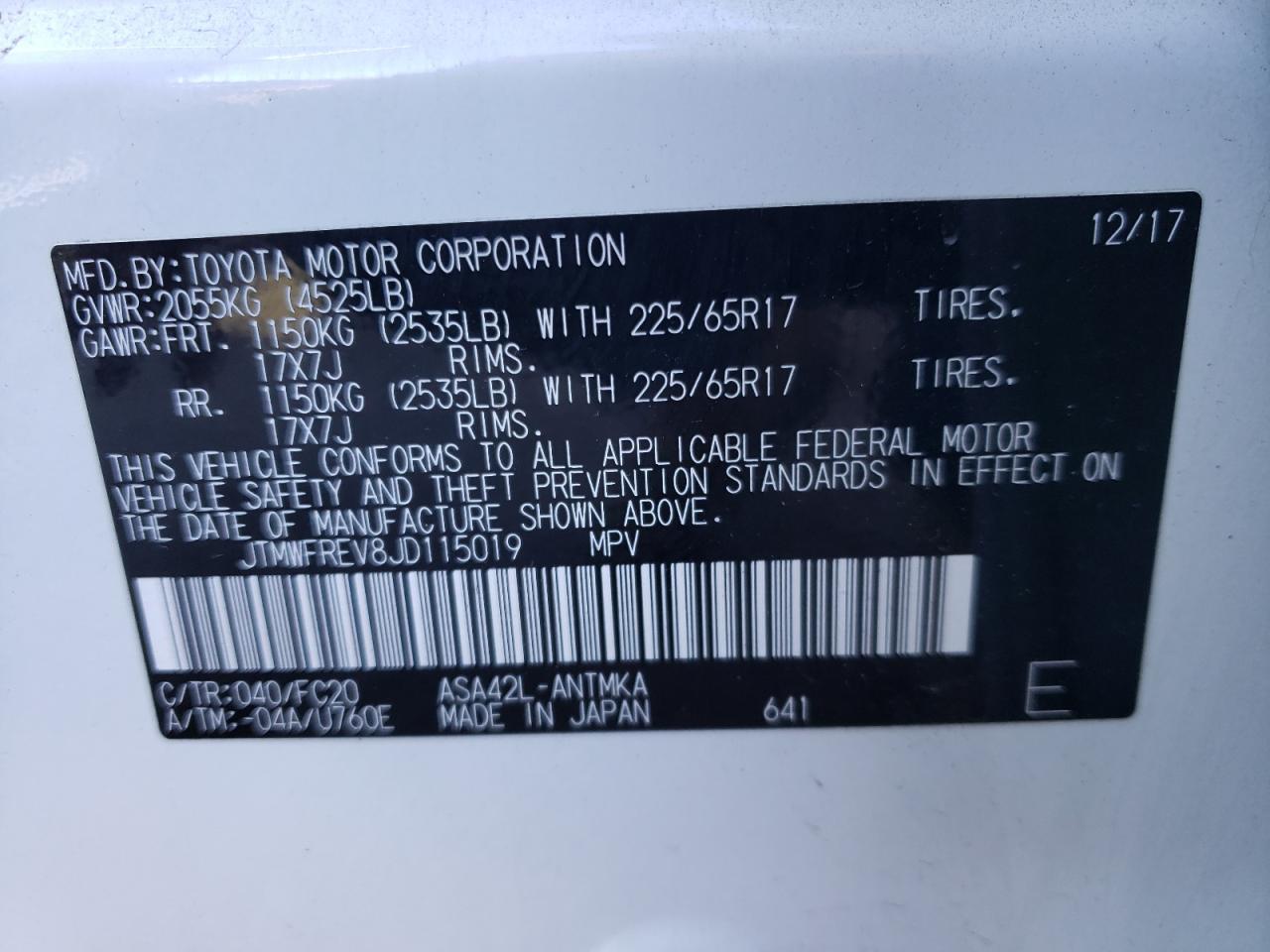 Photo 10 from auction – 2018 TOYOTA RAV4 ADVEN with VIN JTMWFREV8JD115019
