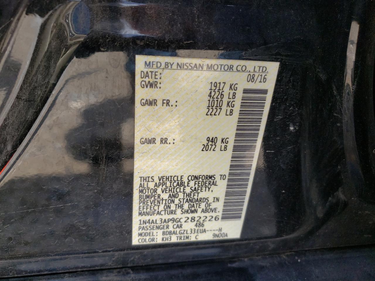 Photo 10 from auction – 2016 NISSAN ALTIMA 2.5 with VIN 1N4AL3AP9GC282226