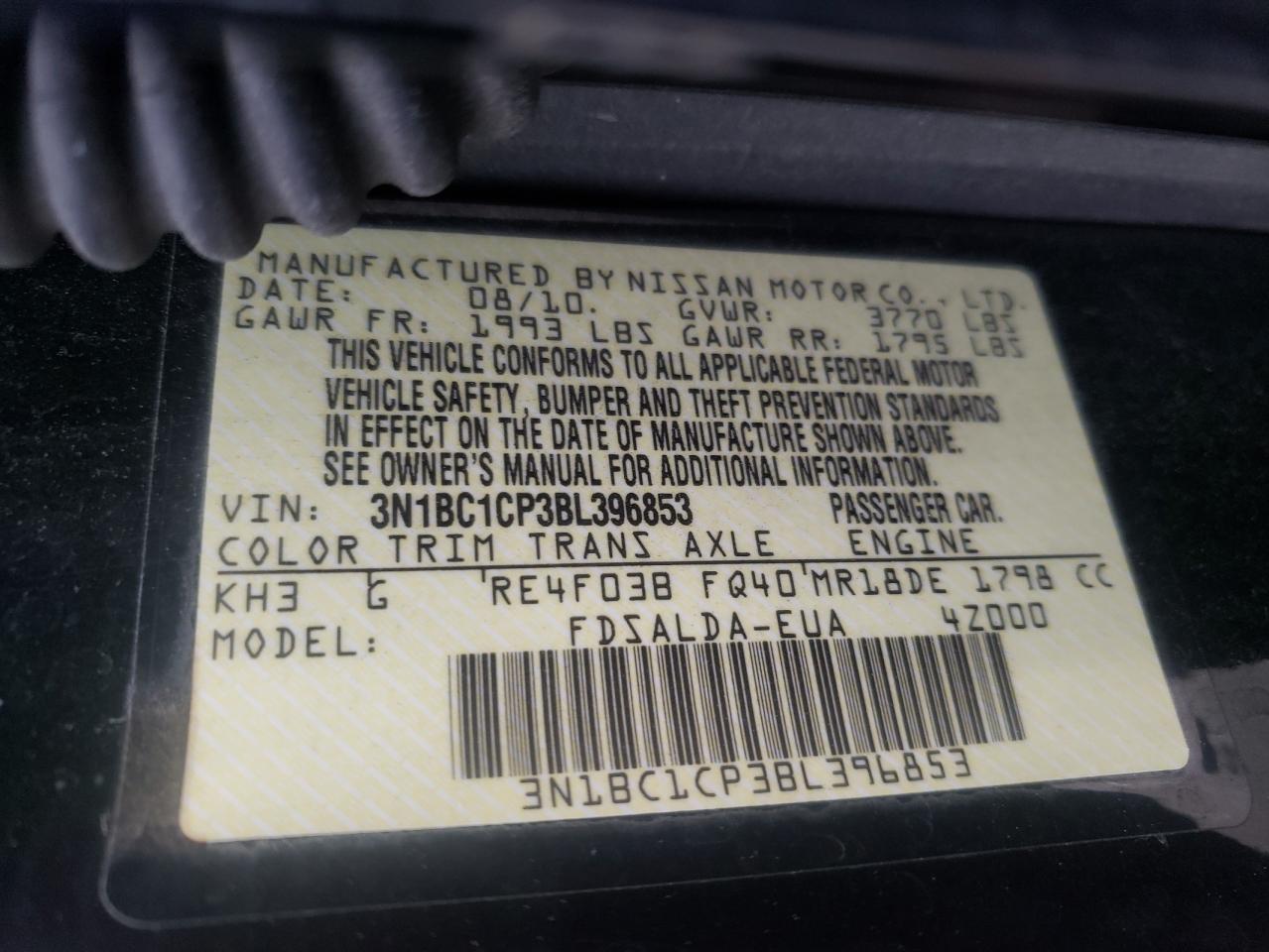 Photo 10 from auction – 2011 NISSAN VERSA S with VIN 3N1BC1CP3BL396853