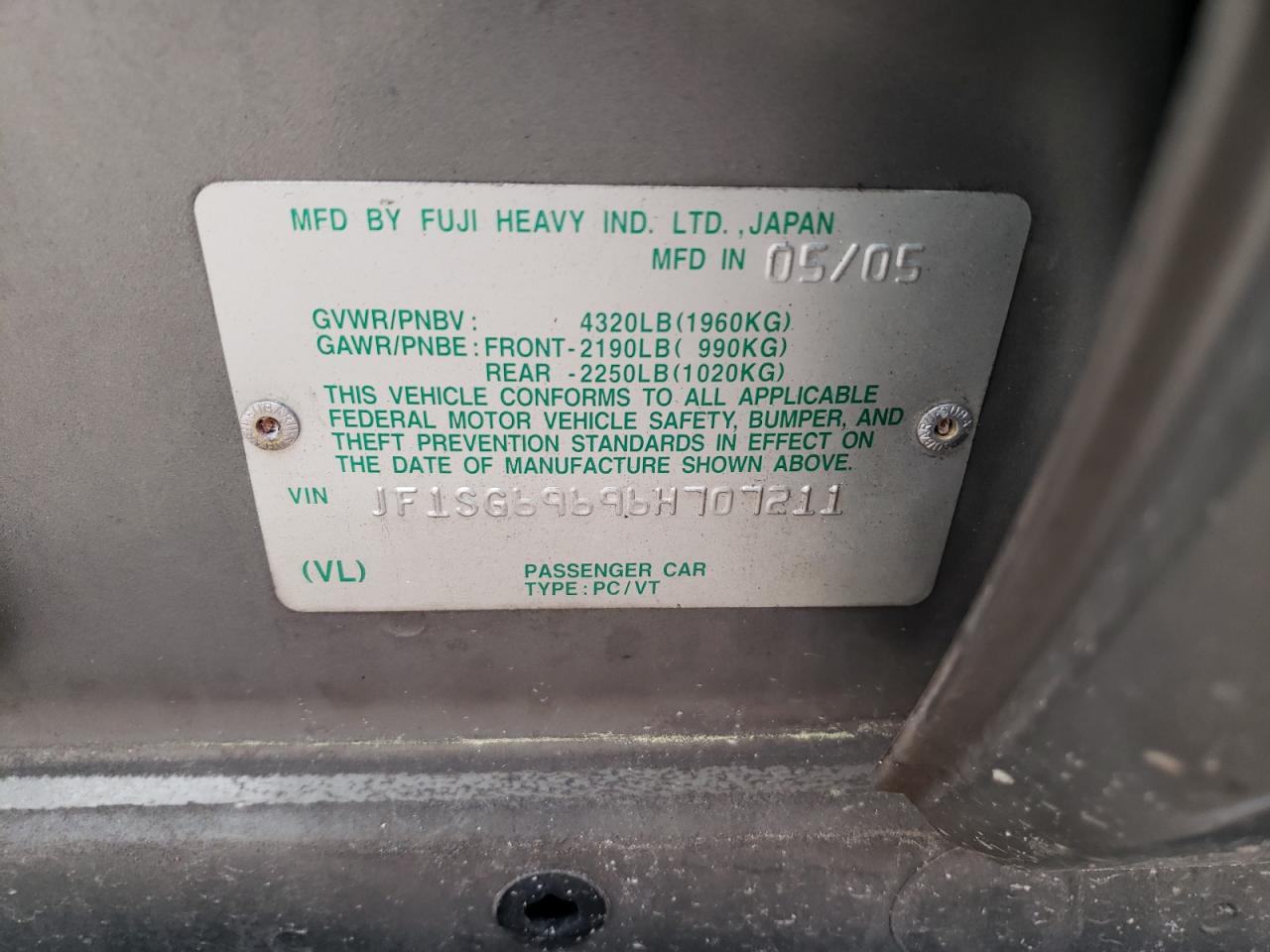 Photo 10 from auction – 2006 SUBARU FORESTER 2 with VIN JF1SG69696H707211