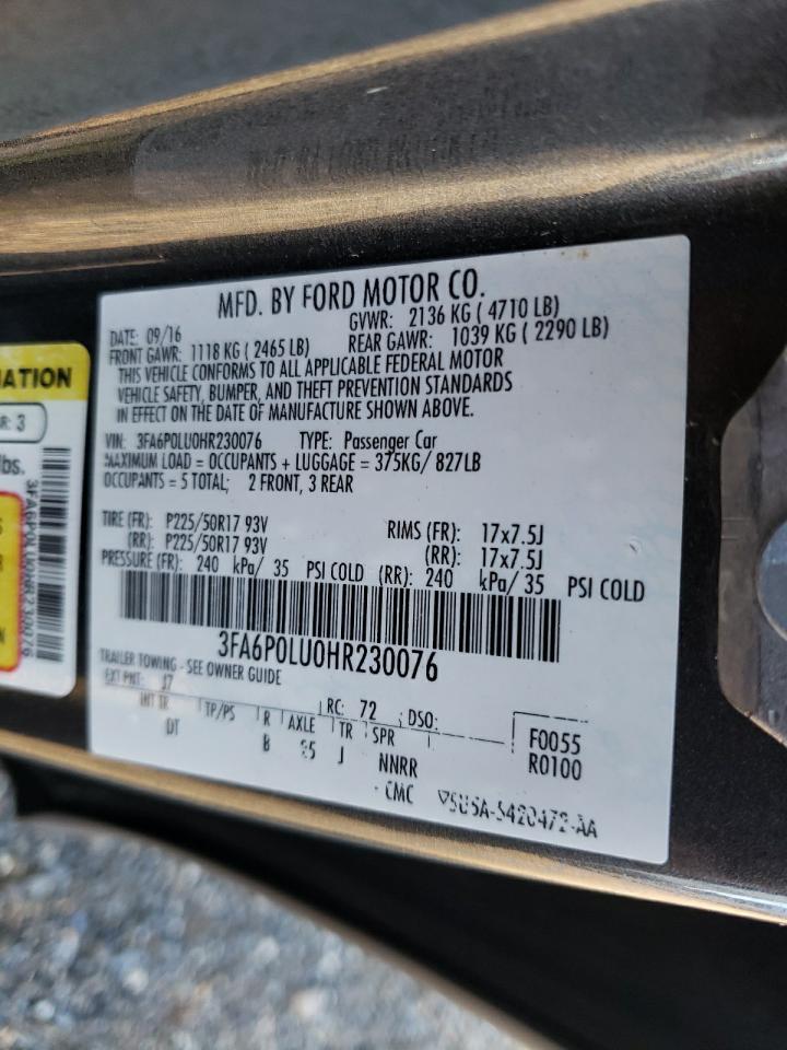 Photo 10 from auction – 2017 FORD FUSION SE with VIN 3FA6P0LU0HR230076