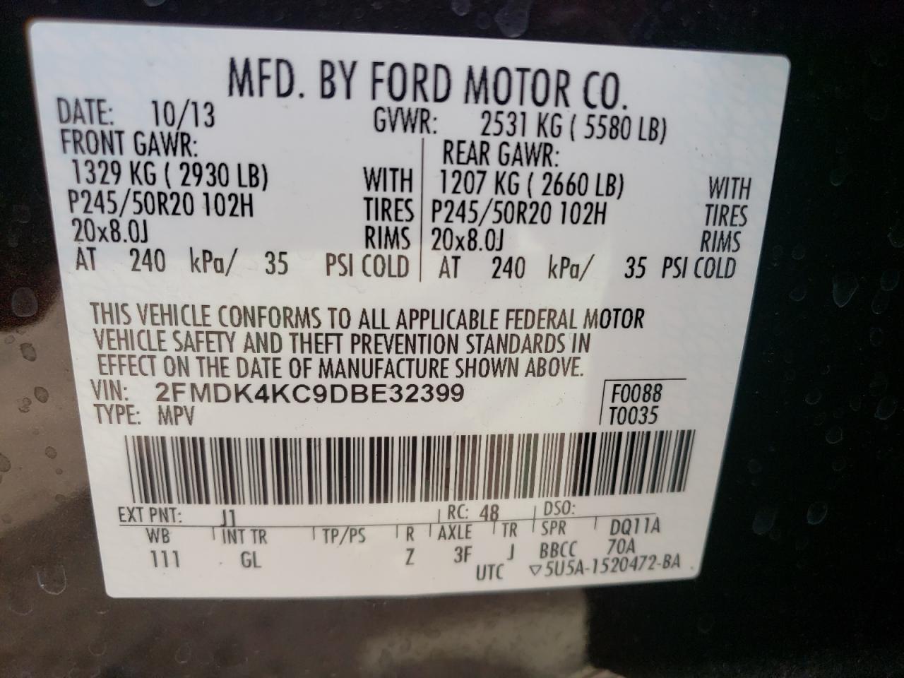 Photo 10 from auction – 2013 FORD EDGE LIMIT with VIN 2FMDK4KC9DBE32399