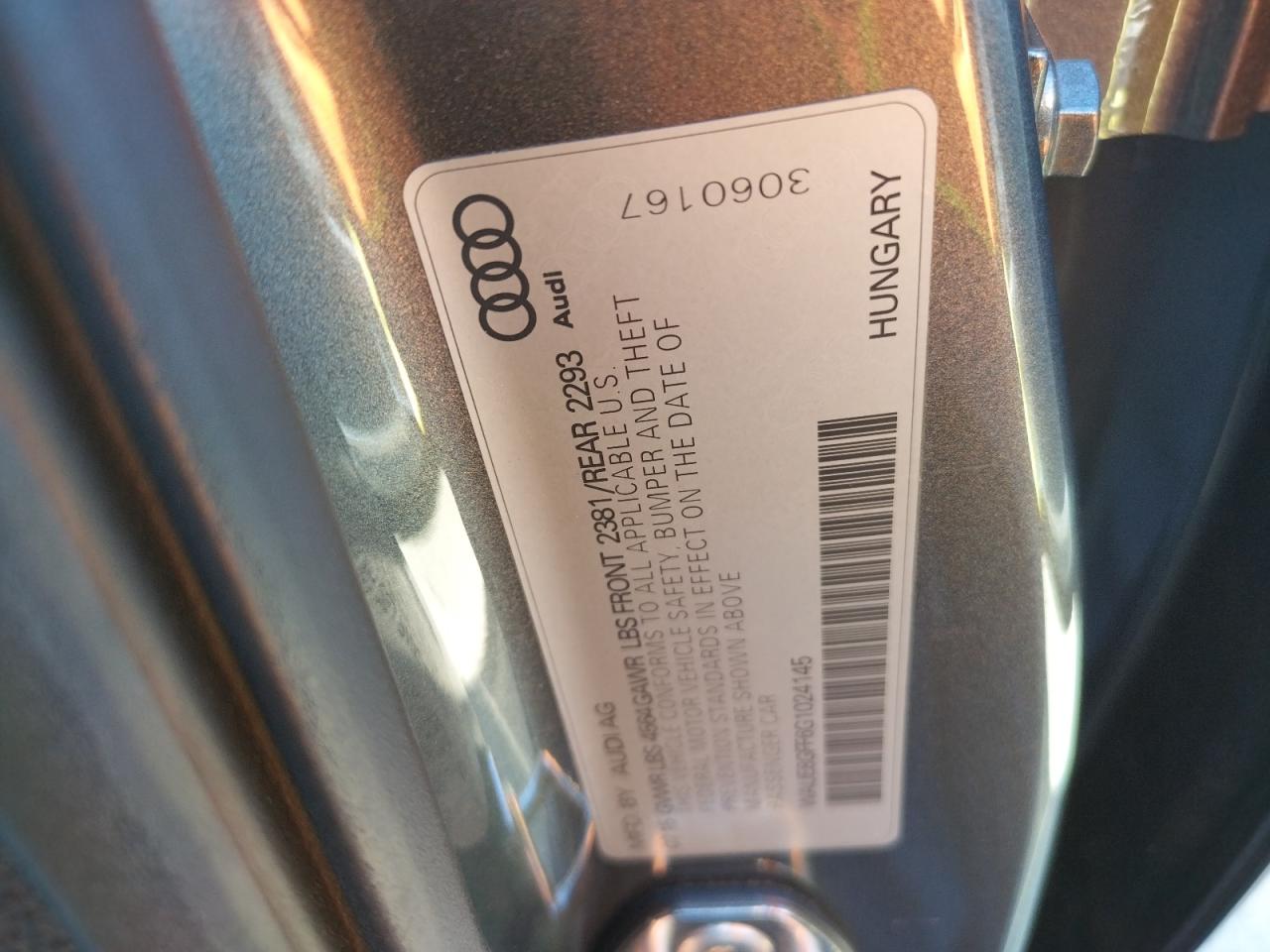 Photo 10 from auction – 2016 AUDI A3 PREMIUM with VIN WAUE8GFF6G1024145