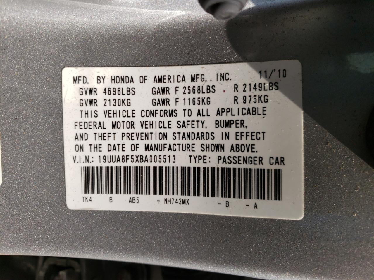 Photo 10 from auction – 2011 ACURA TL with VIN 19UUA8F5XBA005513